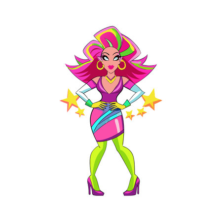 Chic Fashion Model in Neon Club Styleのイラスト素材