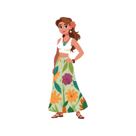 Stylish Illustration of Maxi Skirt Fashion Modelのイラスト素材