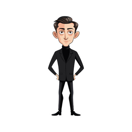 Vector illustration of a young man in a black tuxedo.