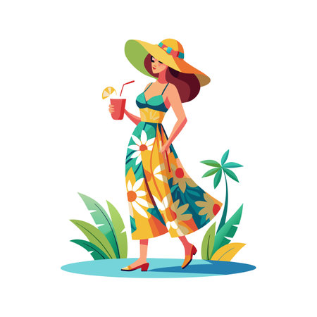 Chic Tropical Paradise Resort Fashion Modelのイラスト素材