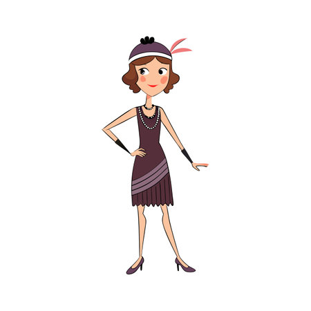 Glamorous 1920s Flapper Fashion Model Designのイラスト素材