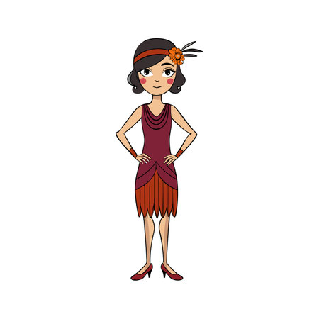 Charming 1920s Flapper Fashion Model Designのイラスト素材
