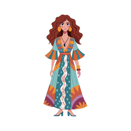 Dynamic Bohemian Maxi Dress Fashion Modelのイラスト素材