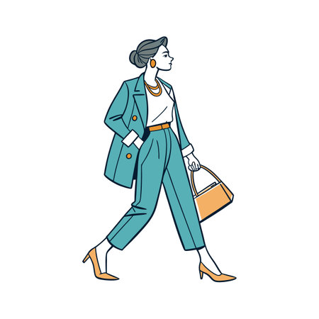 Vector illustration of a fashion woman walking with a bag in her hand.のイラスト素材