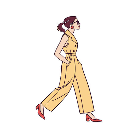 Fashionable woman in a beige jumpsuit. Vector illustrationのイラスト素材