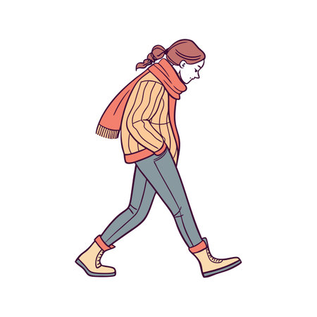 Young woman walking in winter clothes. Vector illustration in cartoon style.のイラスト素材