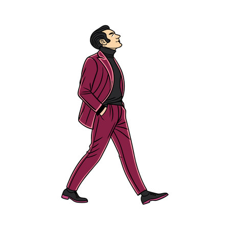 Stylish young man in a red jacket walking. Vector illustration.のイラスト素材