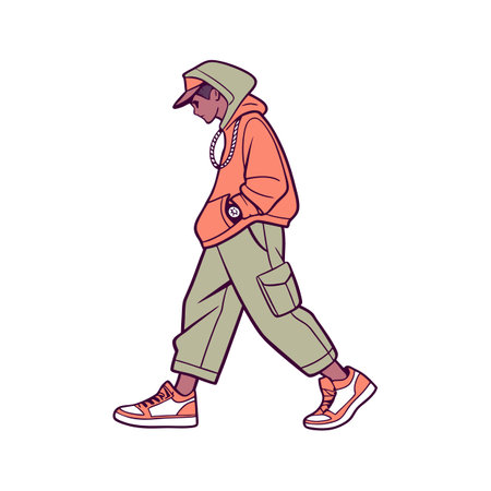 Vector illustration of a hipster guy in a red jacket, hat and glasses.のイラスト素材