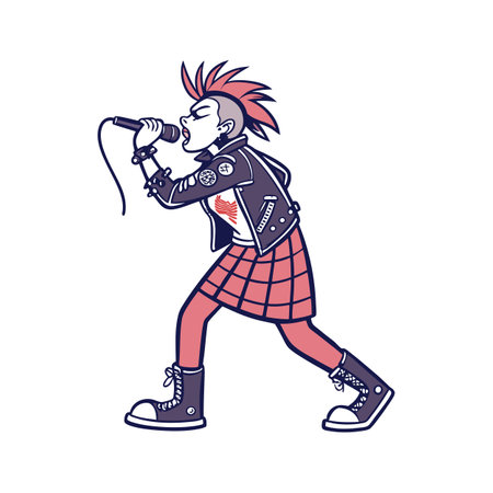 Vector illustration of rock musician with microphone. Cartoon rock singer with microphone.のイラスト素材