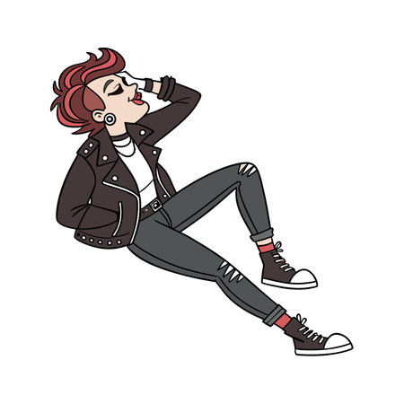 Young hipster woman in casual clothes sitting on the floor. Vector illustrationのイラスト素材