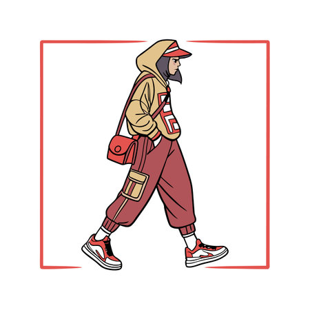 Fashionable young man in stylish clothes with a bag. Vector illustrationのイラスト素材