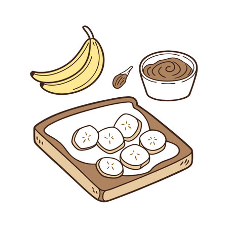 Creamy Mashed Banana Peanut Butter Toast for Nutritional Mealsのイラスト素材