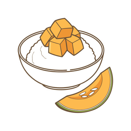 Yummy Mashed Rice with Steamed Pumpkin Dessert for Healthy Snackingのイラスト素材