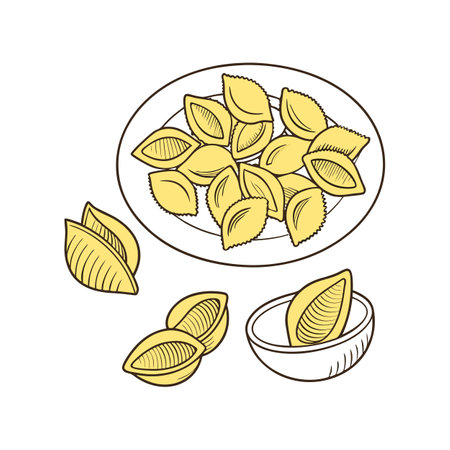 Creamy Mini Boiled Pasta Shells for Nutritional Mealsのイラスト素材