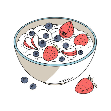 Creamy Oat Milk with Berries Mash for Nutritional Mealsのイラスト素材