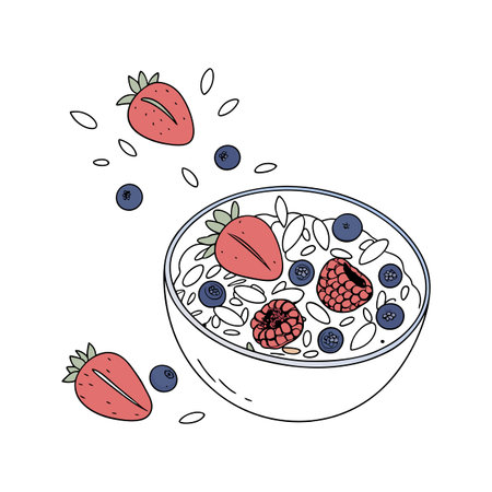 Yummy Oat Milk with Berries Mash for Healthy Snackingのイラスト素材