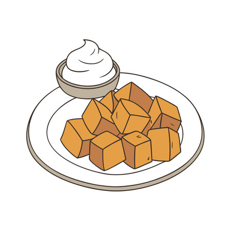 Nutritious Soft Sweet Potato Cubes with Yogurt for Healthy Treatsのイラスト素材