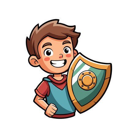 Child Pretending to Protect with Shieldのイラスト素材