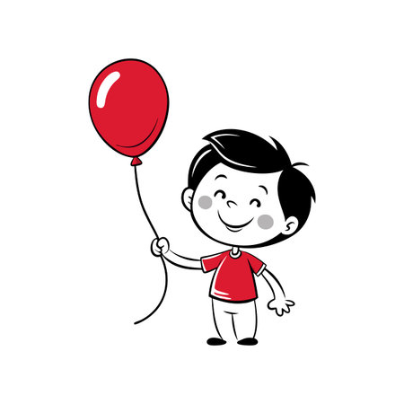 Child Holding a Balloon with Cheerful Expressionのイラスト素材
