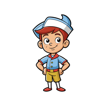Boy Having Fun Playing with Paper Hatのイラスト素材