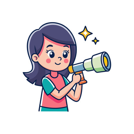 Child Engaged in Imaginative Play with Toy Telescopeのイラスト素材