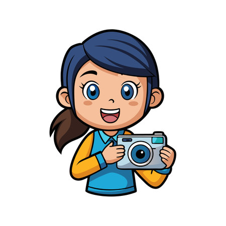 Girl Pretending to Click Photos with Toy Cameraのイラスト素材