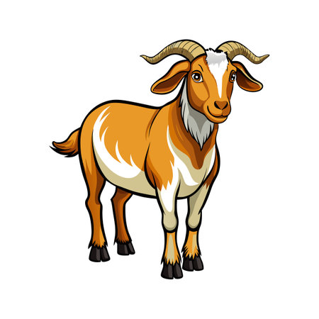 Charming Boer Goat Realistic Illustration with Outlineのイラスト素材