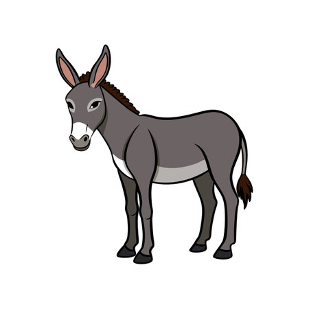 Charming Donkey Realistic Color Illustration with Outlineのイラスト素材