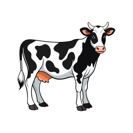 Beautiful Holstein Cow Realistic Color Illustration with Outlineのイラスト素材