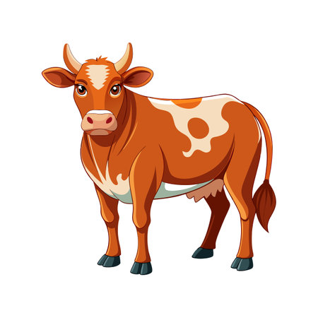 Vivid Cow Realistic Color Illustration on a White Backgroundのイラスト素材