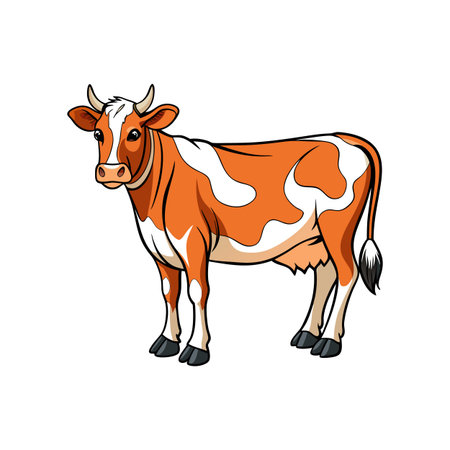 Vivid Jersey Cow Realistic Color Illustration with Outlineのイラスト素材