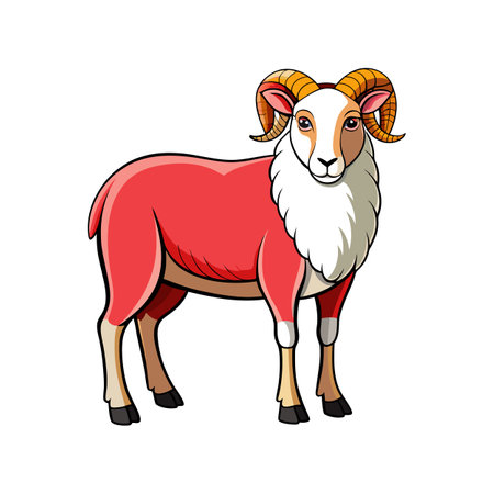 Beautiful Rambouillet Sheep Realistic Color Illustrationのイラスト素材