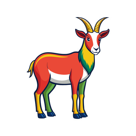 Vivid Spanish Goat Realistic Color Illustration with Outlineのイラスト素材