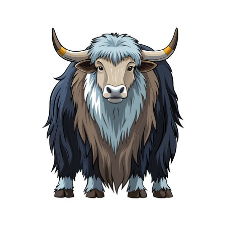 Detailed Yak Realistic Outline Color Illustrationのイラスト素材