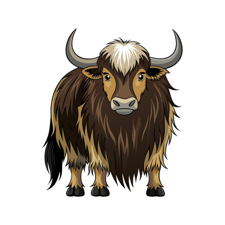 Charming Yak Realistic Outline Color Illustrationのイラスト素材