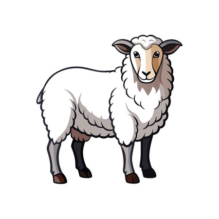 Charming Cheviot Sheep Realistic Color Illustrationのイラスト素材