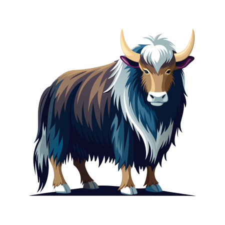 Realistic Yak Color Illustration on White Backgroundのイラスト素材