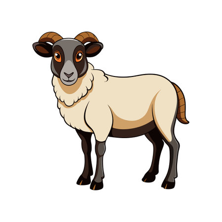 Lifelike Jacob Sheep Realistic Color Illustration with Outlineのイラスト素材