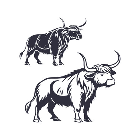Black and white stylized image of a yak. Vector illustration.のイラスト素材