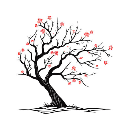Paperbark Cherry Tree Bold Outline Design 3のイラスト素材