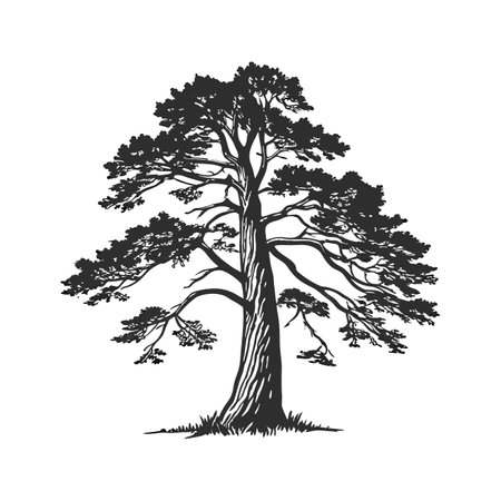 Pine tree vector illustration. Hand drawn pine tree isolated on white background.のイラスト素材