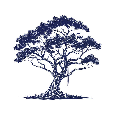 Realistic Florida Strangler Fig Tree Bold Outline Design 1のイラスト素材