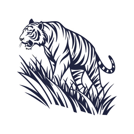 Realistic Tiger Stalking Bold Outline Design 2のイラスト素材