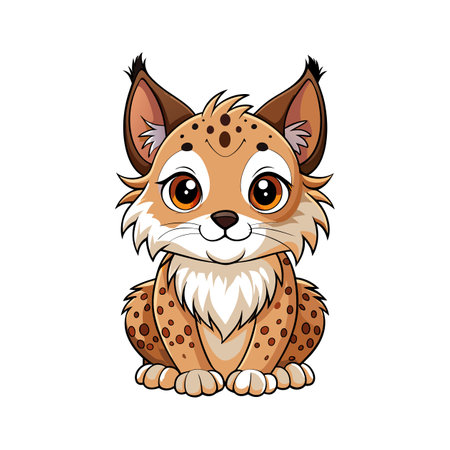 Cute Baby Lynx with Tiny Tufts Sitting Quietlyのイラスト素材
