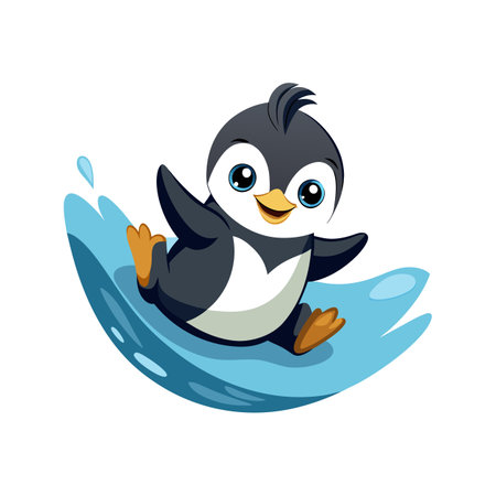 Delightful Baby Penguin Sliding Joyfullyのイラスト素材