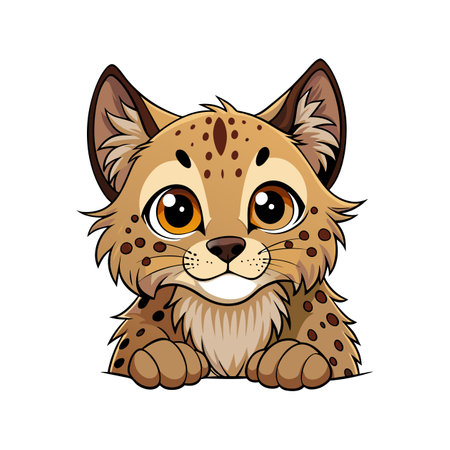 Curious Lynx Cub Peeking Among Grassのイラスト素材