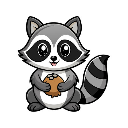 Adorable Raccoon Cub Holding a Nutのイラスト素材