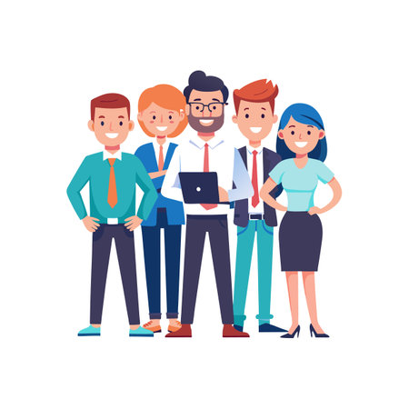 Member Holding Document while Standing with Teamのイラスト素材