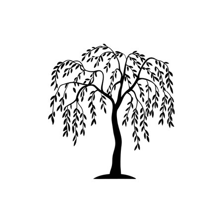 Vivid Weeping Willow Tree Illustrationのイラスト素材
