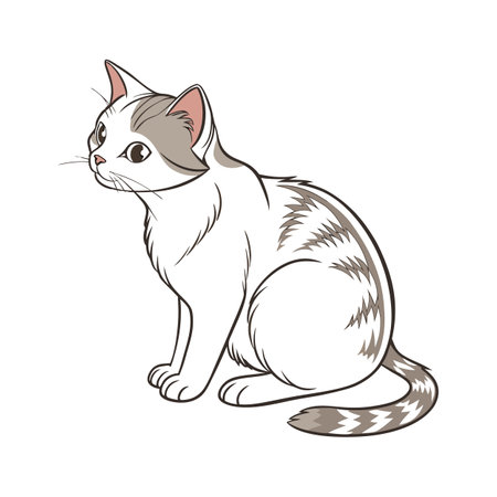 Charming Domestic Cat Posing on White Surfaceのイラスト素材